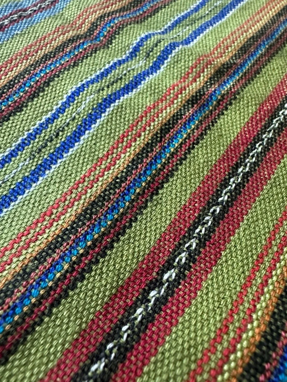 Handmade Authentic Guatemalan Green Stripe Multicolored set of 4 Cotton Napkins